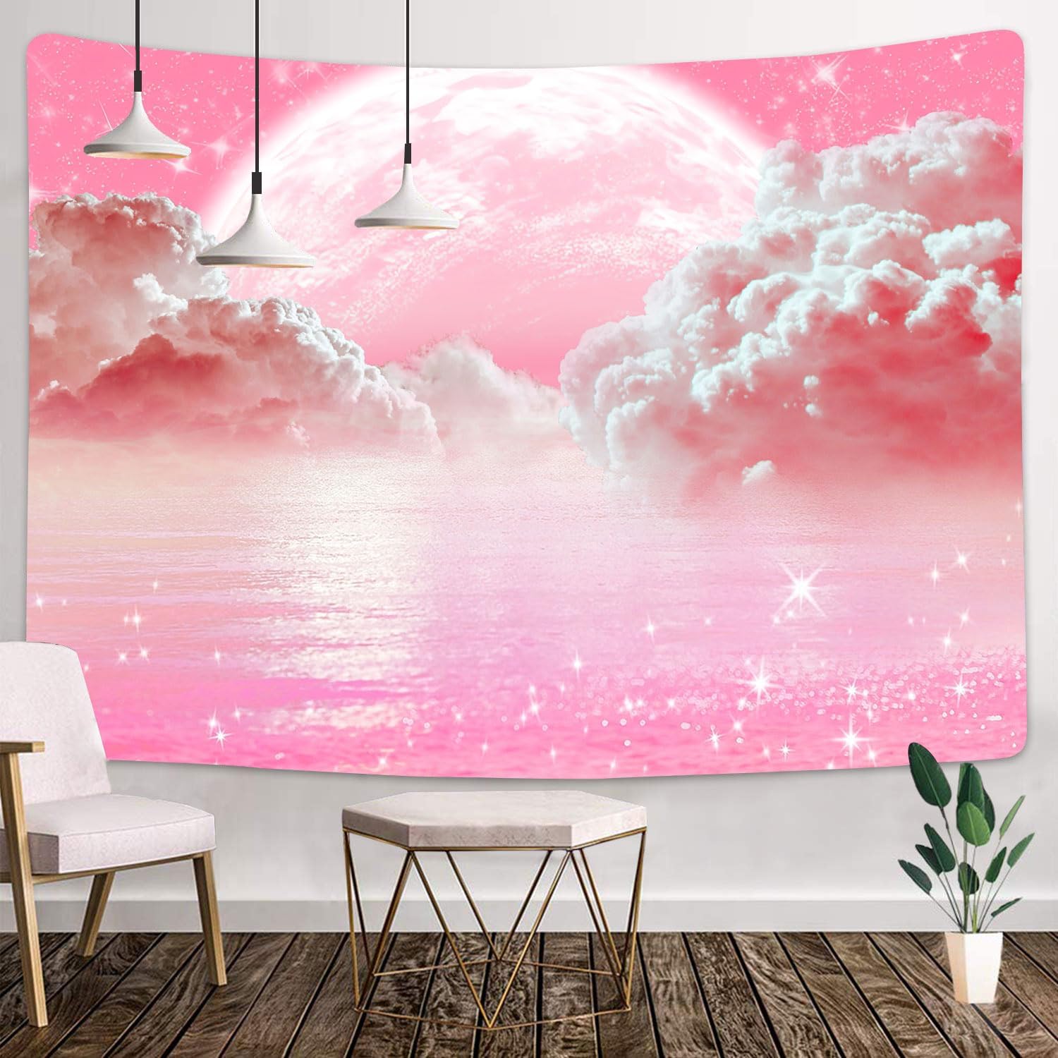 Wall Scroll Tapestry - سجادة جدارية بتصميم سماء السحاب الوردي،