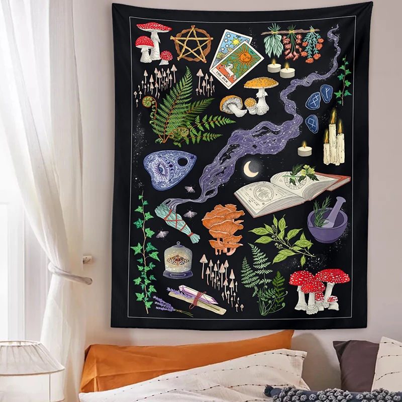 مخدر الفطر نسيج العرافة نفسية  - مراجعة Wall Scroll Tapestry وسعره