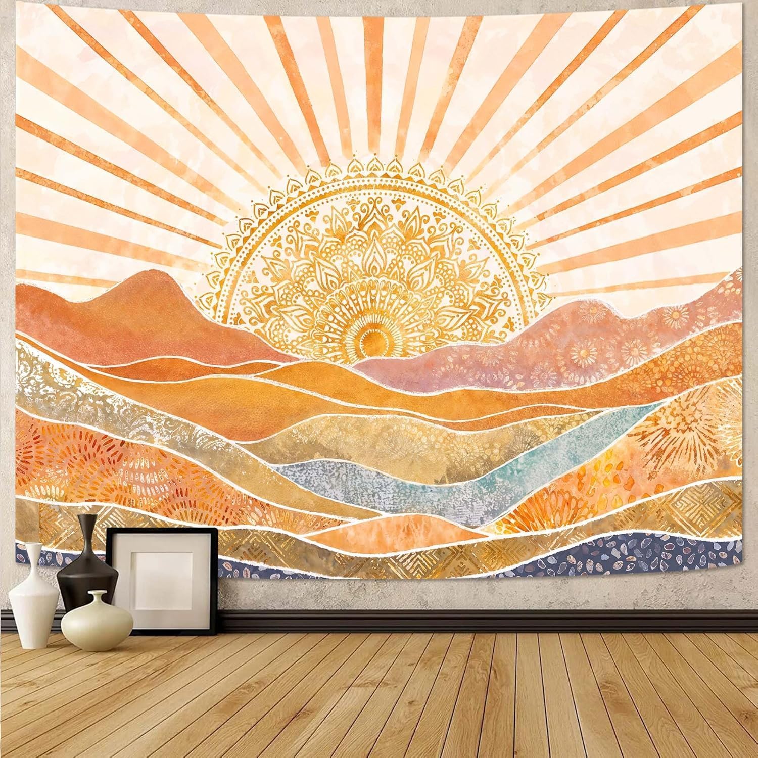 لوحة جدارية بوهيمية بتصميم شمس - مراجعة Wall Scroll Tapestry وسعره