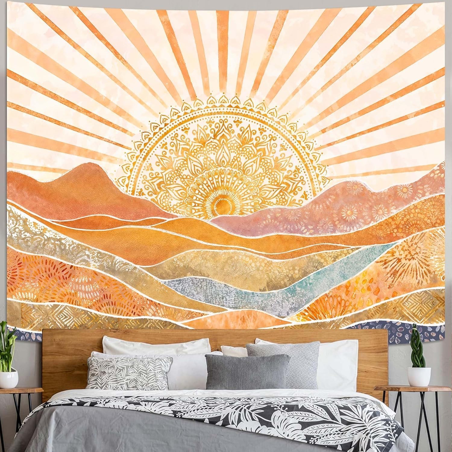 لوحة جدارية بوهيمية بتصميم شمس - مراجعة Wall Scroll Tapestry وسعره