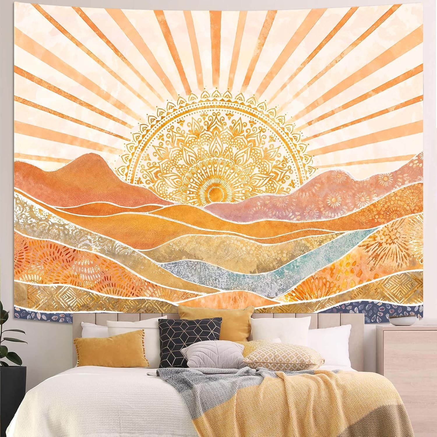 لوحة جدارية بوهيمية بتصميم شمس - مراجعة Wall Scroll Tapestry وسعره